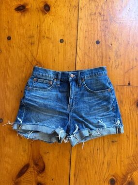 Madewell Distressed Mid-High Rise Blue Denim Cutoff Shorts